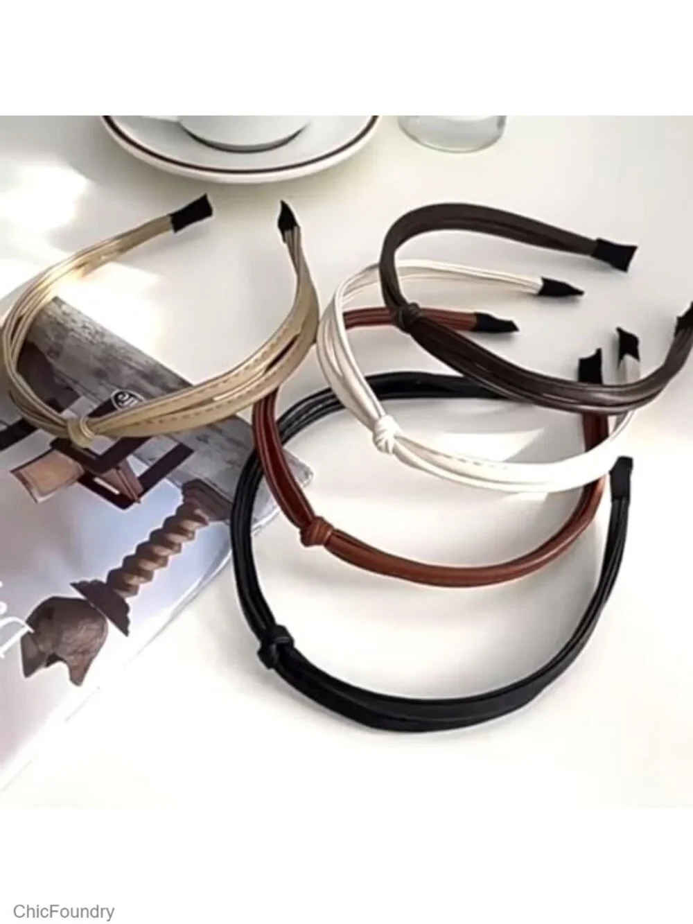 5 Pcs Faux Leather Knotted Headbands Thin Non Slip Hair Accessories for Women